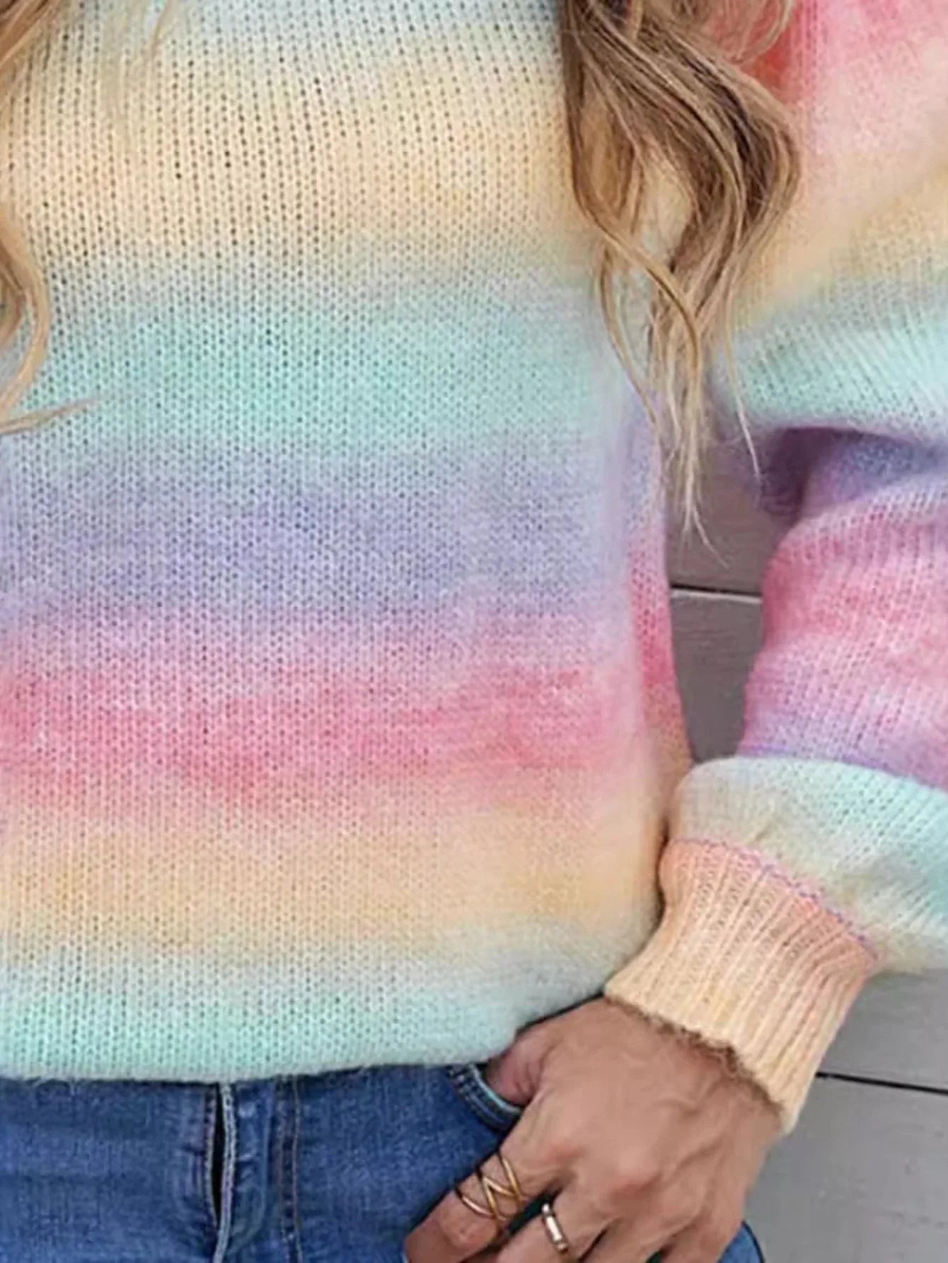 Close-up of the fabric texture of an ombre sweater