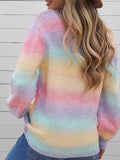 Dreamy Pastel Rainbow Ombre Knit Sweater - WEUXS