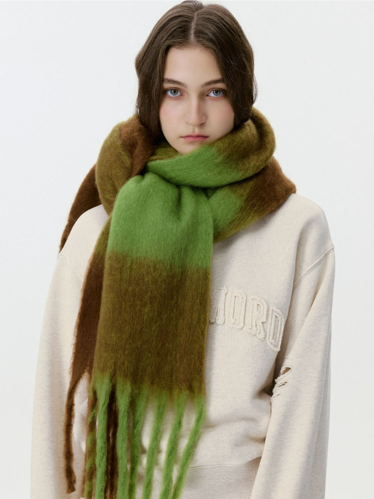 Oversized Forest Green & Brown Block Scarf