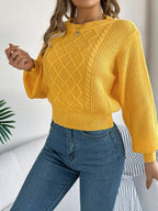 Cable knit crew neck sweater with lantern sleeves - View 10 | WEUXS