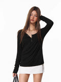 Women's long sleeve henley knit top - View 7 | WEUXS