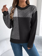 Modern Geometric Khaki Knit Sweater - WEUXS