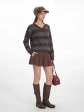 Striped V-neck knit sweater - View 6 | WEUXS