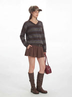 Striped V-neck knit sweater - View 6 | WEUXS