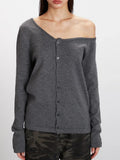 Asymmetrical Off Shoulder Knit Cardigan in Flower Gray - View 6 | WEUXS
