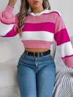 Sunset Boulevard Color Block Knit Crop Sweater - WEUXS