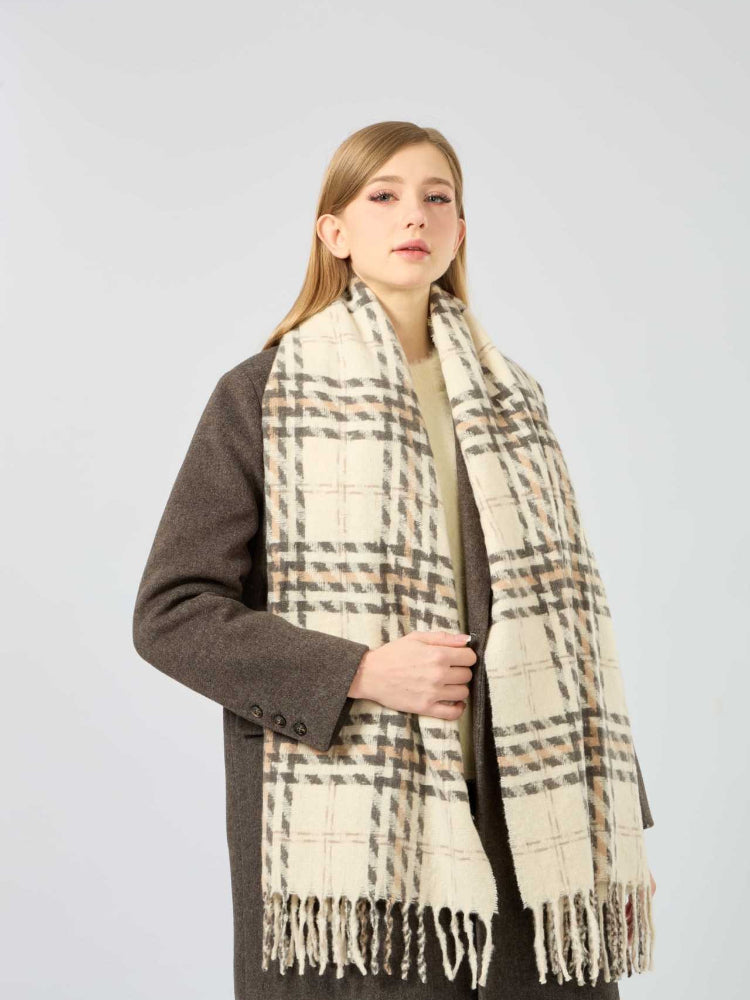 Oversized plaid scarf with fringe tassels - View 6 | WEUXS