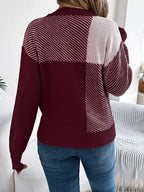 Modern Geometric Khaki Knit Sweater - WEUXS