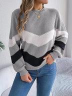 Women's Color Block Chevron Knit Sweater - WEUXS