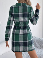 Green Plaid Belted Shirt Dress - View 7 | WEUXS
