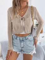 Pointelle Tie-Front Cardigan - View 9 | WEUXS