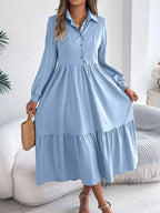Navy Blue Ruffled Tiered Shirt Dress - View 8 | WEUXS