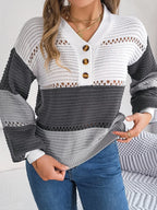 Color block knit henley sweater - View 11 | WEUXS