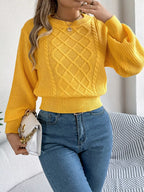 Cable knit crew neck sweater with lantern sleeves - View 9 | WEUXS