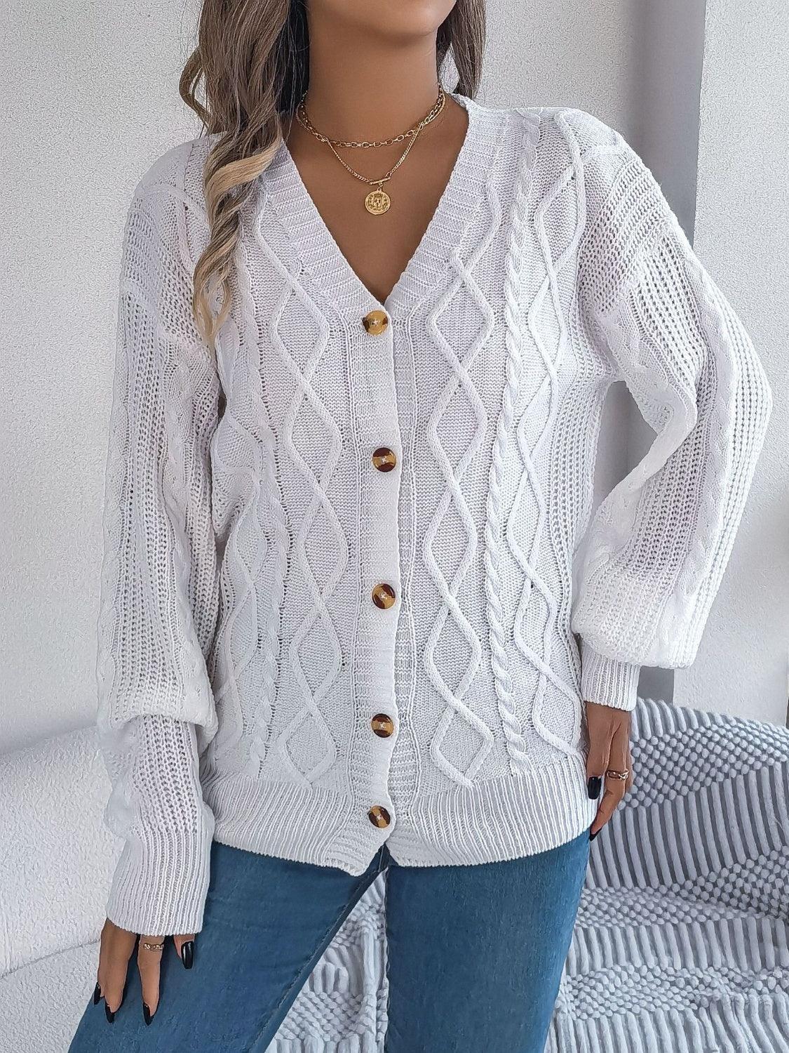 Pink Cable Knit Button Down Cardigan - View 12 | WEUXS