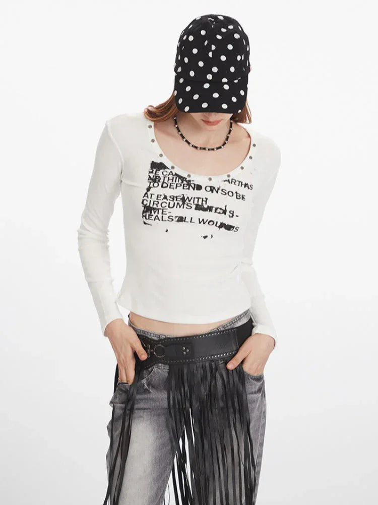 Distressed Long Sleeve Graphic Tee - View 6 | WEUXS