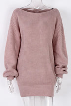 Mannequin displaying a pink off-the-shoulder knit tunic sweater, front view