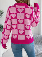 Heart Checkerboard Knit Sweater - View 8 | WEUXS
