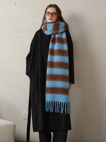 Oversized Fuzzy Wide Stripe Scarf