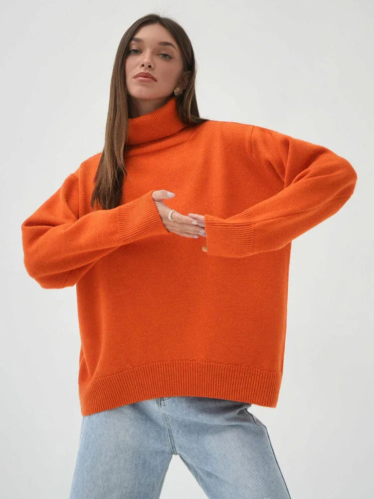 Oversized High Neck Knit Sweater - View 26 | WEUXS