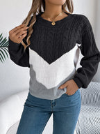 Color block cable knit sweater - View 9 | WEUXS