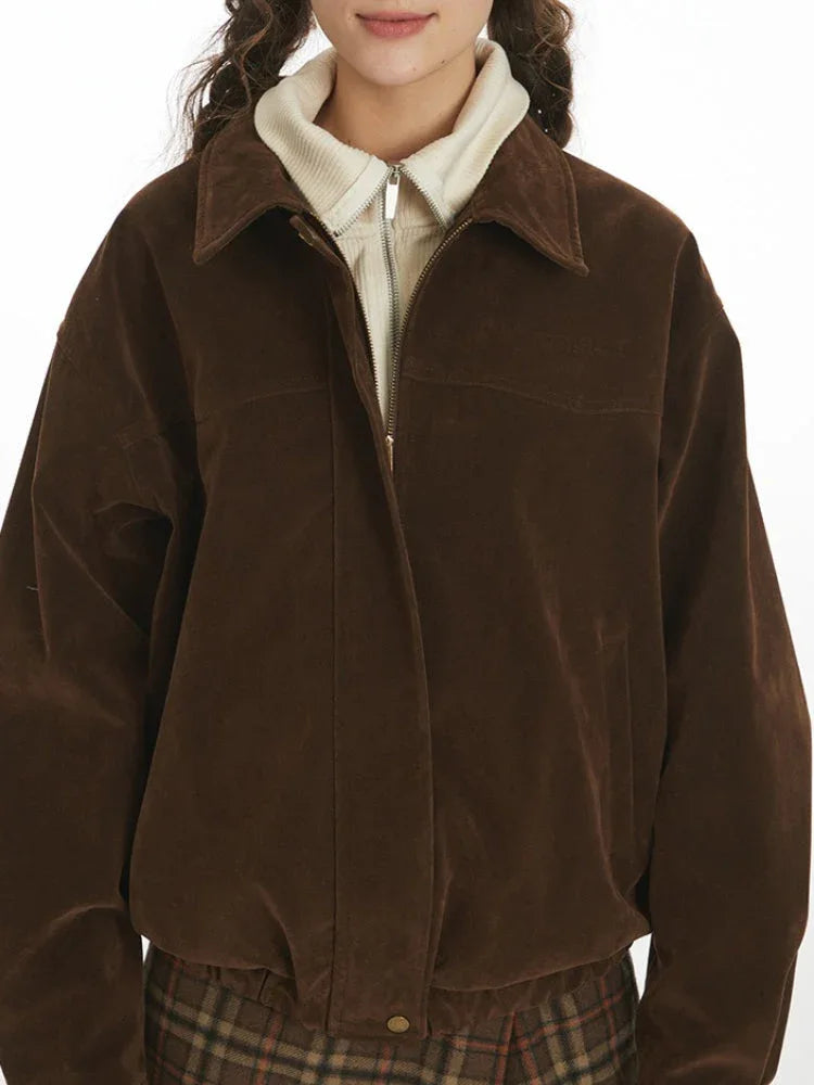 Vintage Chocolate Brown Suede Bomber Jacket - View 6 | WEUXS