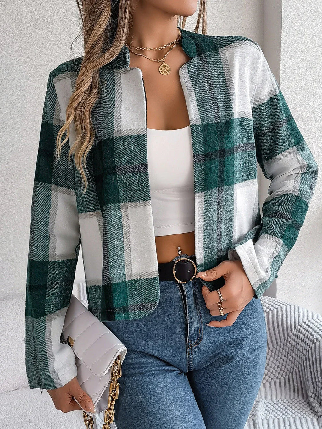 Plaid cropped jacket - View 21 | WEUXS