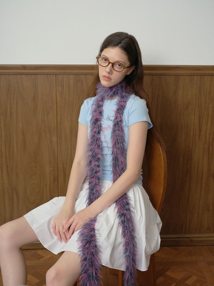Long textured faux fur skinny scarf with space-dye gradient - View 6 | WEUXS