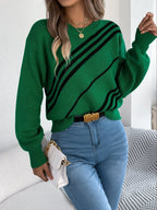 Diagonal Stripe Knit Crewneck Sweater - View 8 | WEUXS