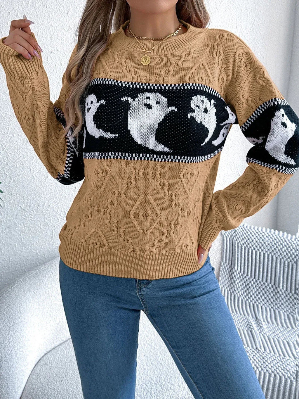 Ghost Cable Knit Sweater - View 13 | WEUXS
