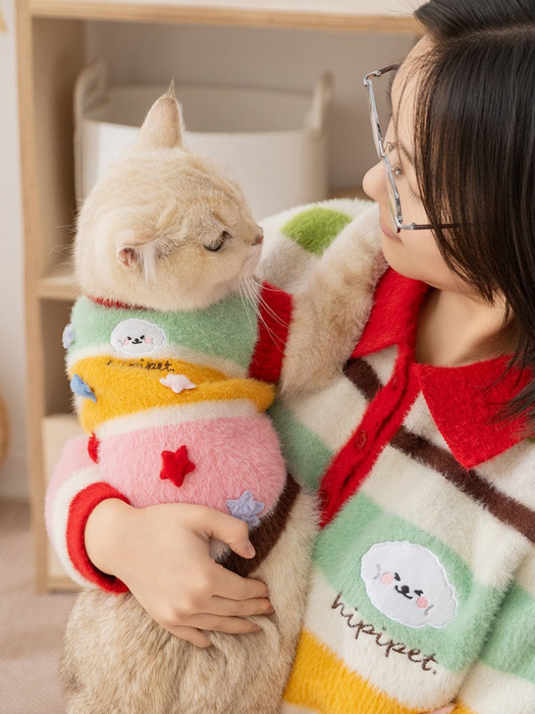 Striped Pet Sweater with Star Appliques