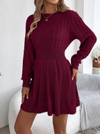 woman wearing a cable knit A-line sweater dress - View 12 | WEUXS