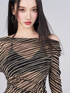 Close-up of the sheer striped fabric of the cover-up