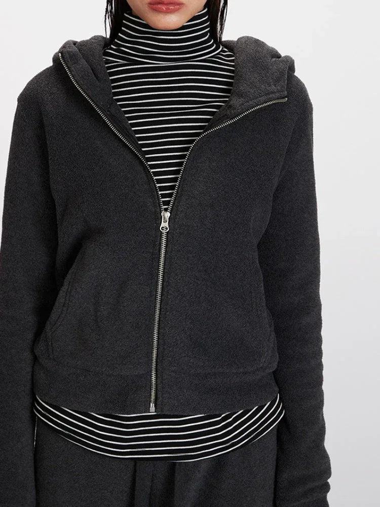 Textured Fleece Full Zip Hoodie - View 6 | WEUXS