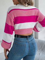Sunset Boulevard Color Block Knit Crop Sweater - WEUXS
