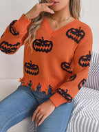 Edgy Distressed Pumpkin Knit Sweater - WEUXS