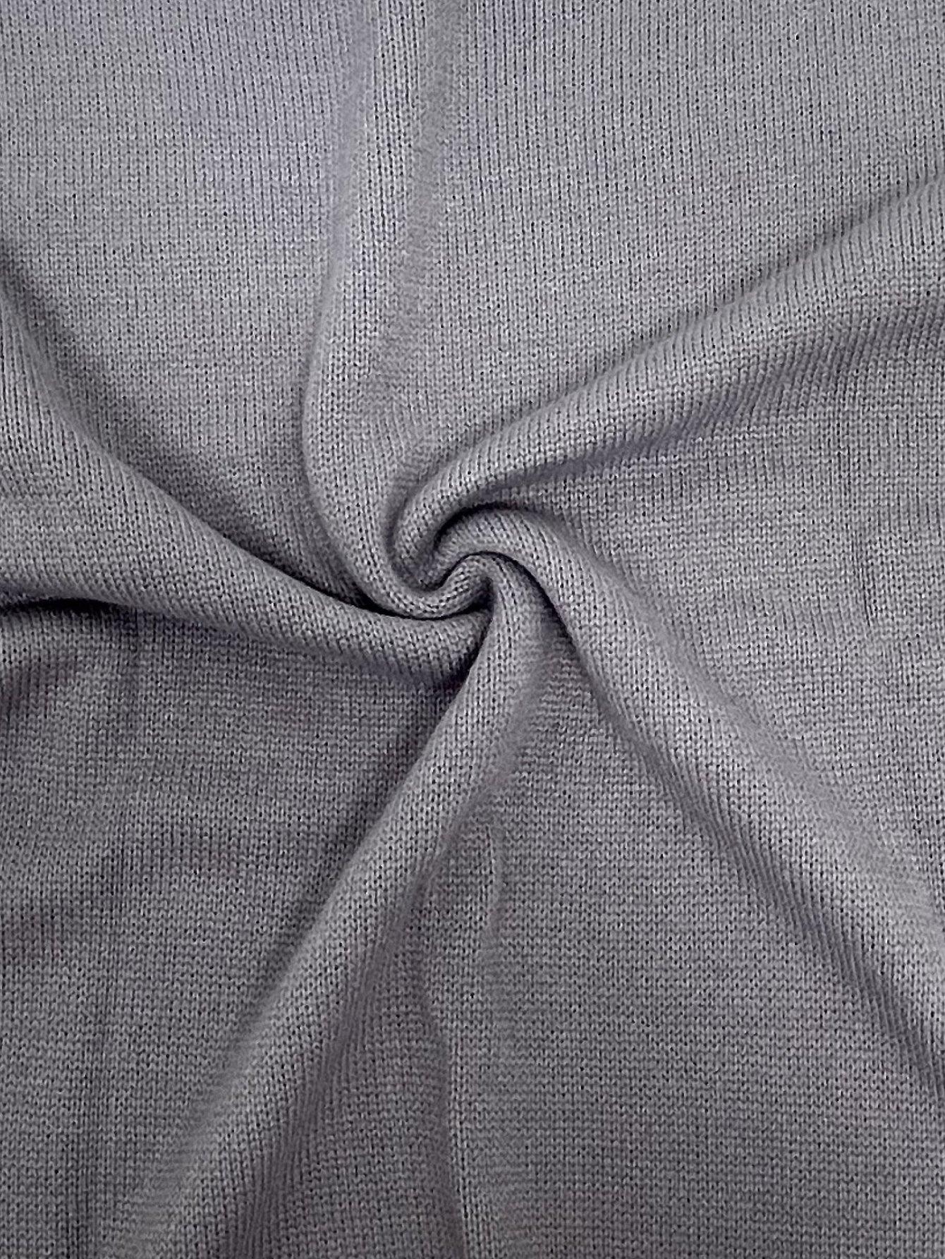 Grey Contrast Cable Sleeve Knit Sweater - View 6 | WEUXS