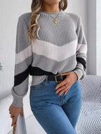 Women's Color Block Chevron Knit Sweater - WEUXS