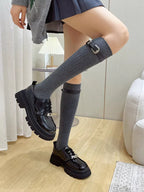 Knee high socks with ribbed texture and buckle strap - View 8 | WEUXS