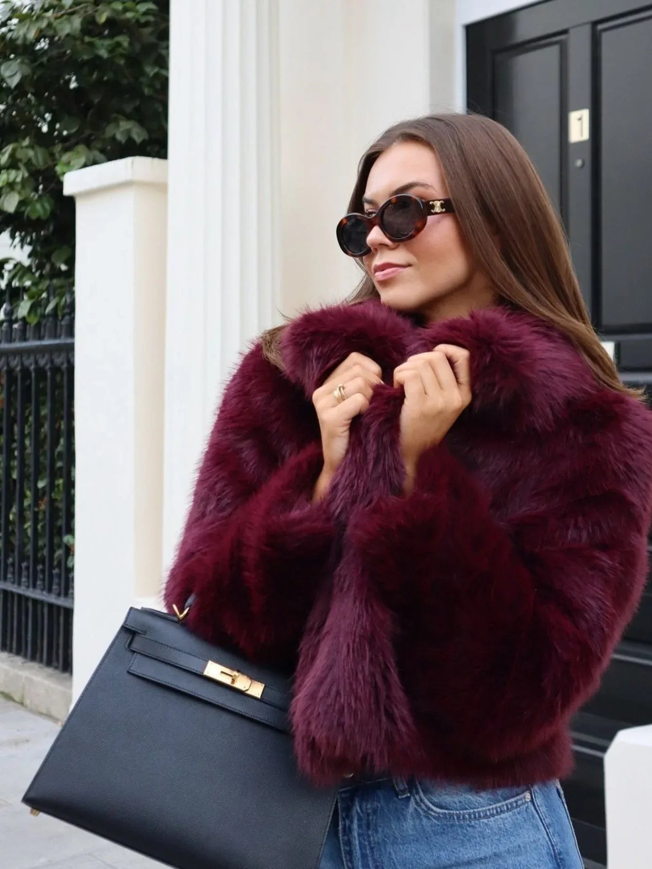 Luxe Burgundy Cropped Faux Fur Jacket - WEUXS