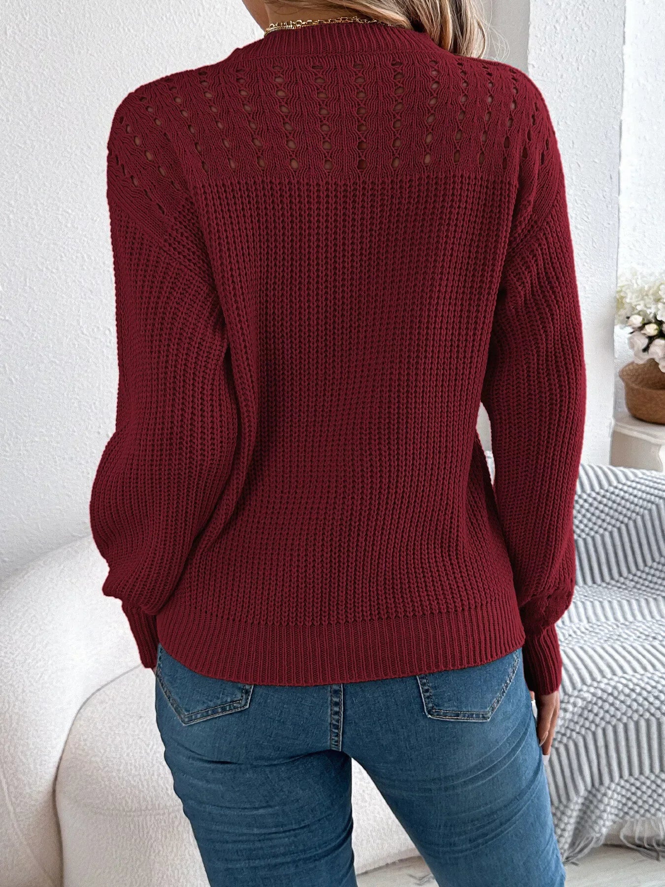 Pointelle Knit Crew Neck Sweater Secondary image
