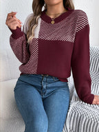 Modern Geometric Khaki Knit Sweater - WEUXS
