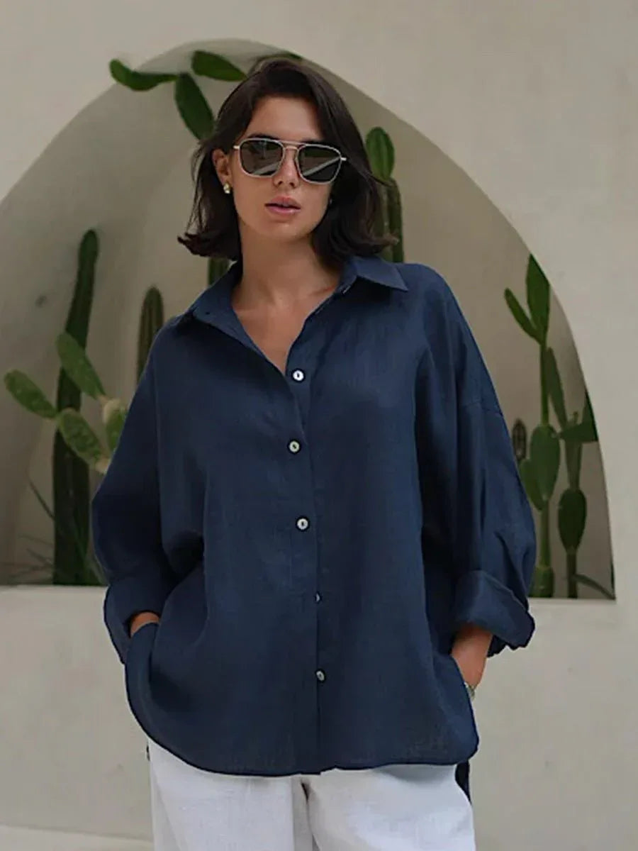 Effortless 100% Cotton Oversized Button Down Shirt - WEUXS
