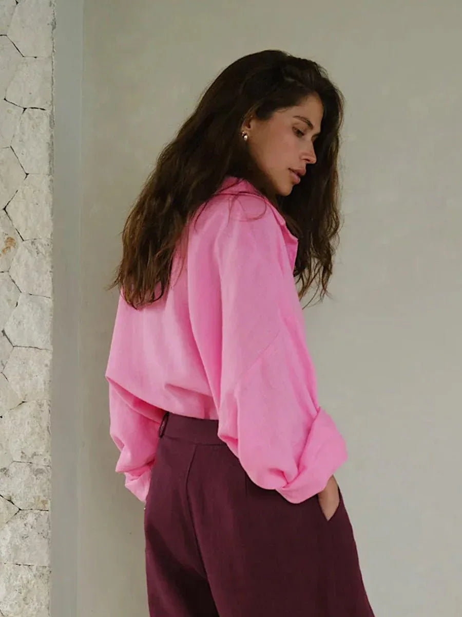Effortless 100% Cotton Oversized Button Down Shirt - WEUXS