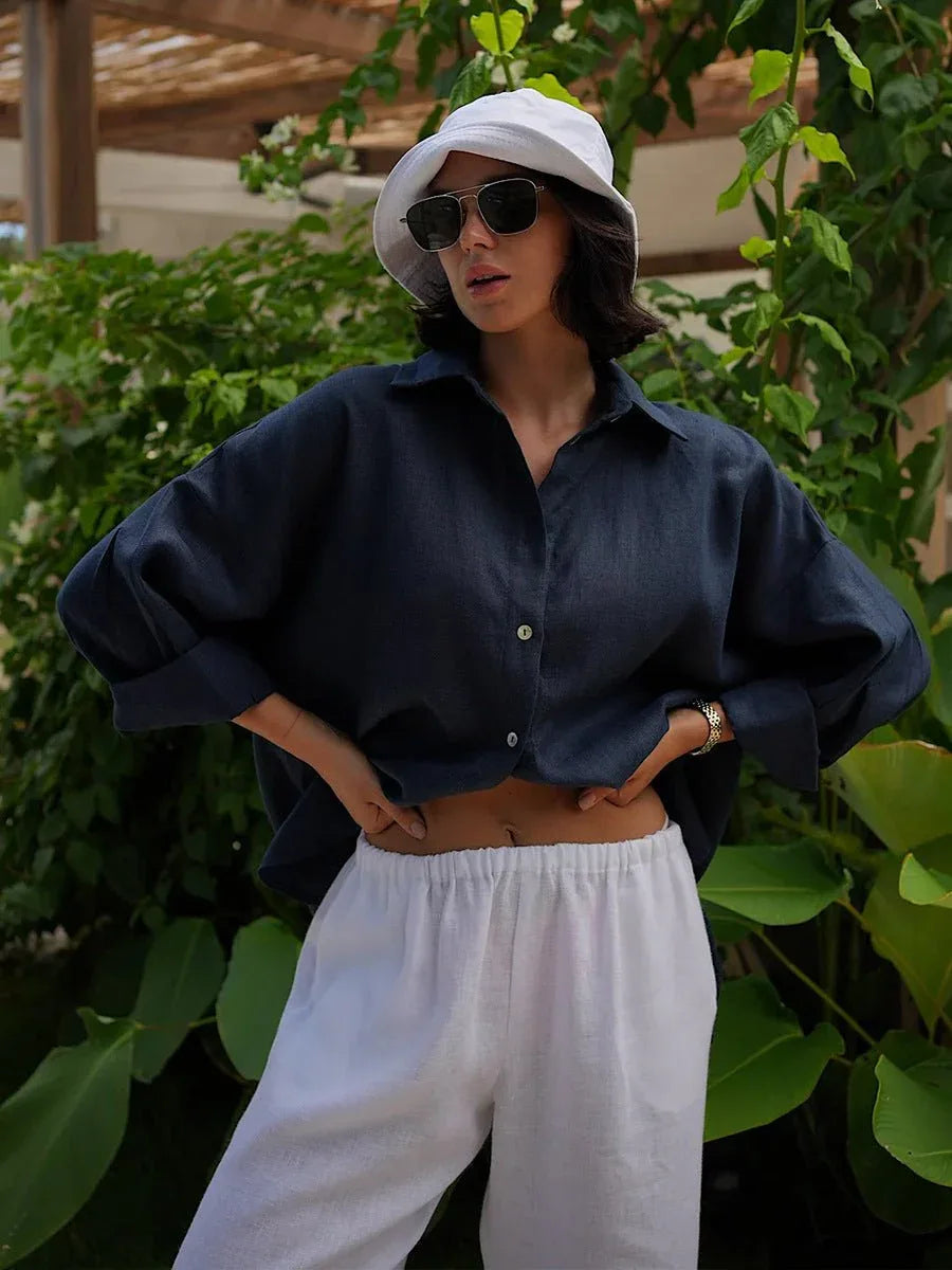 Effortless 100% Cotton Oversized Button Down Shirt - WEUXS