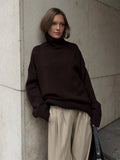 Effortless Oversized High-Neck Ribbed Knit Sweater - WEUXS