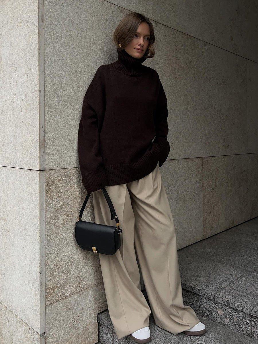 Oversized high neck ribbed knit sweater - View 21 | WEUXS