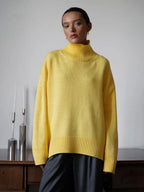 Effortless Oversized High-Neck Ribbed Knit Sweater - WEUXS