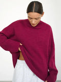 Effortless Oversized High-Neck Ribbed Knit Sweater - WEUXS