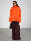Effortless Oversized High-Neck Ribbed Knit Sweater - WEUXS